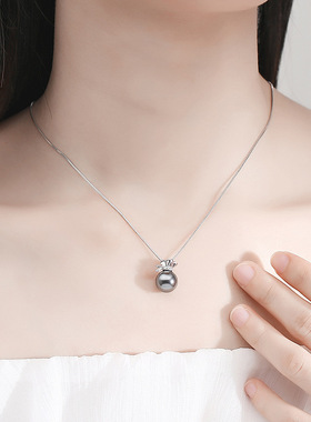 s925银项链贝珠香囊吊坠女锁骨链