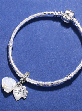 S925纯银白玫瑰吊坠饰品礼物项坠