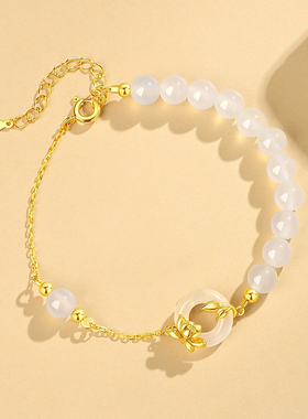 S925纯银玉髓莲花手链平安扣礼物