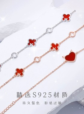 S925纯银送女友女四叶草项链礼物