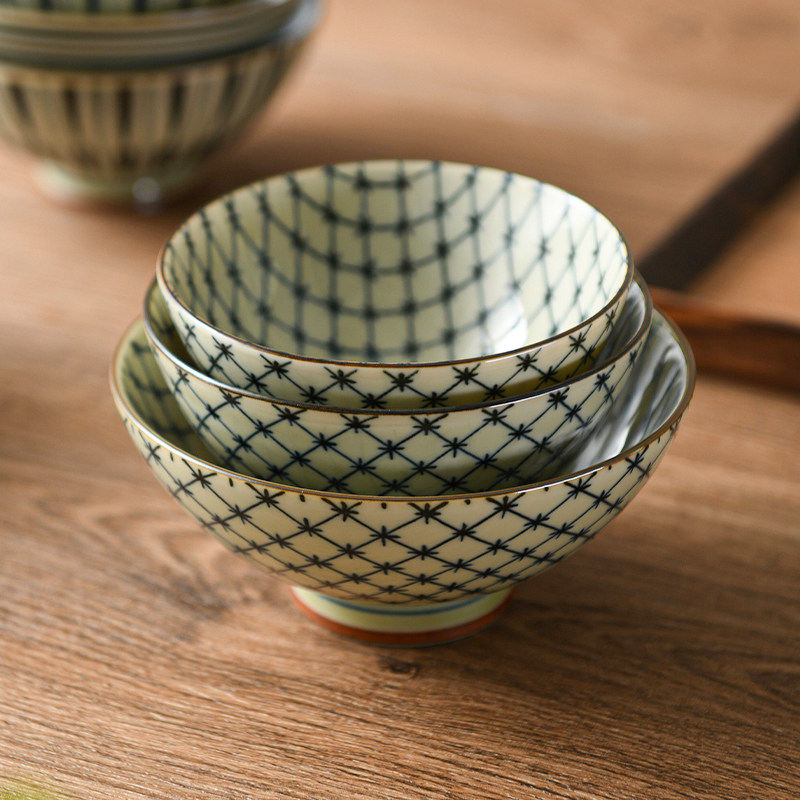 日本进口古染米饭碗汤碗家用单个高脚小碗釉下彩陶瓷器日式料理