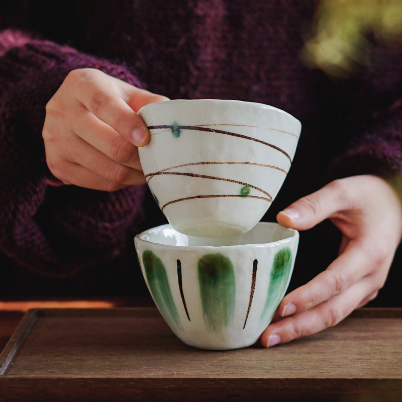 日本进口濑户烧陶瓷茶杯日式复古釉下彩手绘水杯家用主人杯甜品碗 - 图0