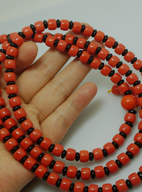 西藏风情藏式风格108颗8mm淡红琉璃佛珠 念珠 脖挂 车载佛珠 礼物