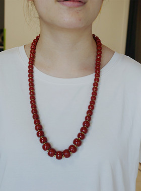 牛血红仿珊瑚树脂塔链项链