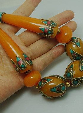 民族风藏族配饰 夸张风大珠珠尼泊尔手工短项链 锁骨链 拍照项链