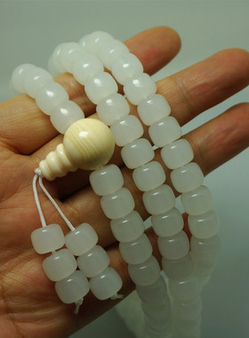 新品白琉璃佛珠 108颗10*8藏式大桶珠白琉璃佛珠 手持念珠 脖挂