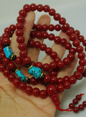 8毫米108颗藏风红琉璃佛珠脖挂