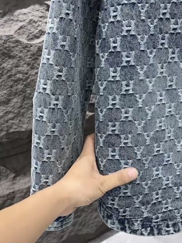 新品美式牛仔外套男士百搭痞帅工装春秋夹克提花休闲潮流翻领衬衫 - 图1