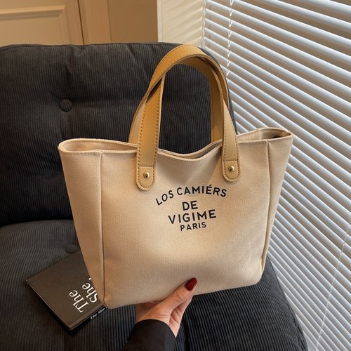 时尚手拎帆布小包包女夏妈咪上班手提袋百搭大容量通勤水桶托特包 - 图3