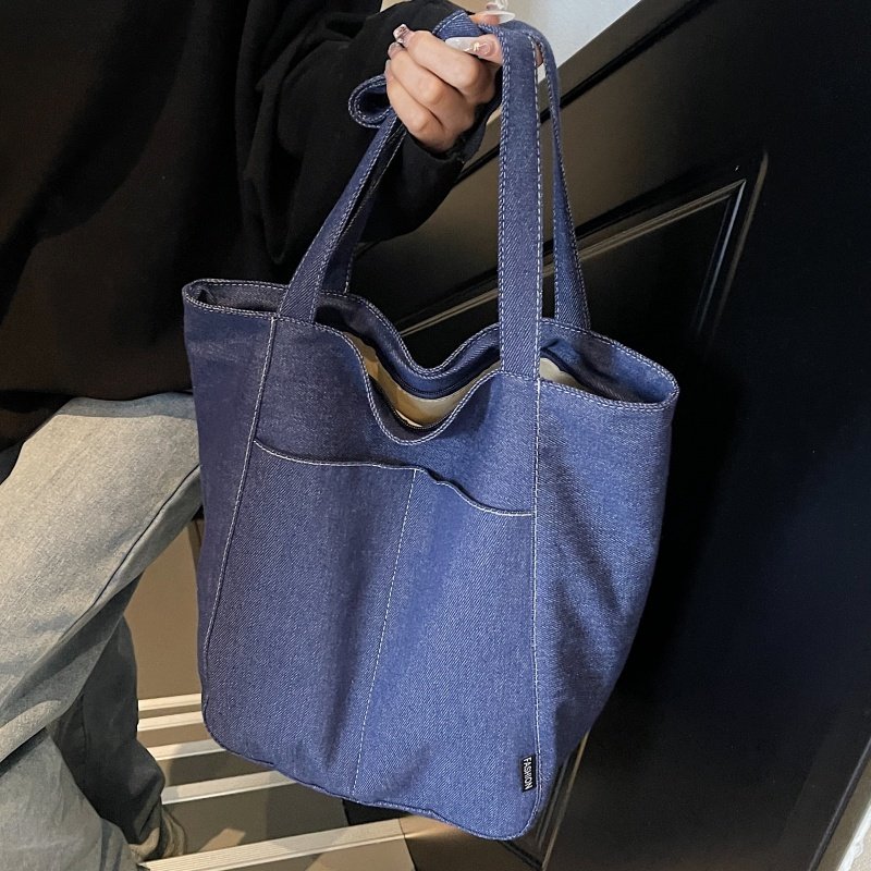 韩版牛仔托特包包女大容量休闲百搭通勤包学生上课单肩手提帆布袋,淘宝优惠券,粉丝福利购,淘宝优惠卷