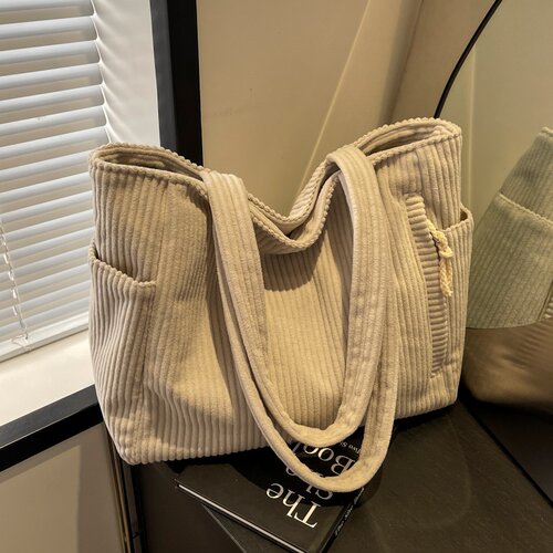 条绒帆布包包女2025秋冬新款百搭大容量手提袋学生单肩通勤托特包 - 图0