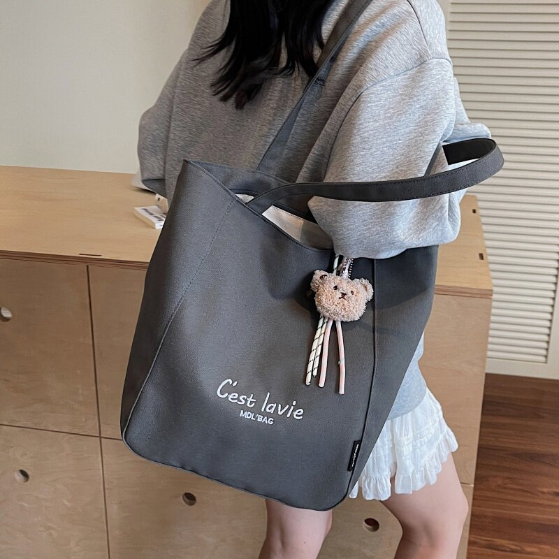 刺绣单肩帆布包包女休闲大容量学生手提袋百搭简约上课通勤托特包,淘宝优惠券,粉丝福利购,淘宝优惠卷