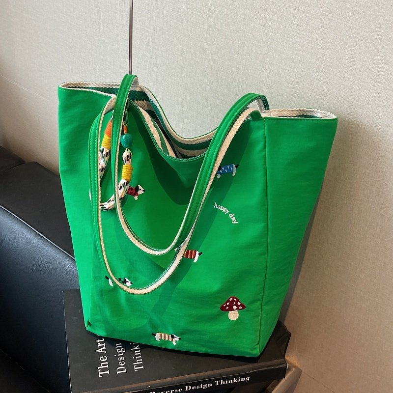 双面条纹大容量托特包女腊肠狗刺绣帆布袋百搭学生上课单肩通勤包,淘宝优惠券,粉丝福利购,淘宝优惠卷