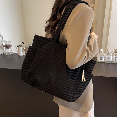 条绒帆布包包女2025秋冬新款百搭大容量手提袋学生单肩通勤托特包 - 图2