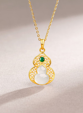 S925纯银福禄葫芦项链女士纳财葫国潮和田玉吊坠本命年礼物送女友