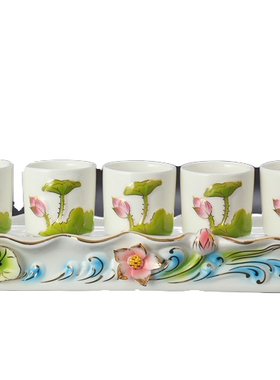 佛套供具陶瓷莲花杯五连酒杯