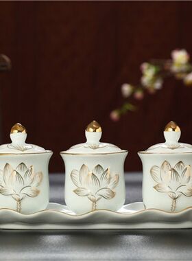 供水杯一整套陶瓷圣水杯 净水杯上供专用水杯家用敬神茶杯一整套