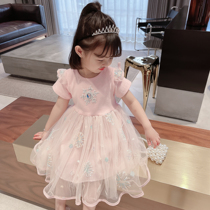 Girl love sand short sleeve princess dress 2022 new childrens summer gauze skirt childrens clothing baby dress June 1