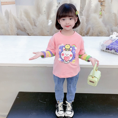 Приятный телу мультяшный осенний комплект, детская милая хлопковая футболка для принцессы