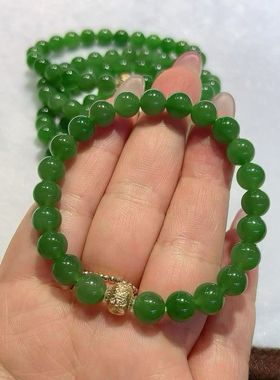 8 毫米菠菜绿 18k 金碧玉手链没有黑点