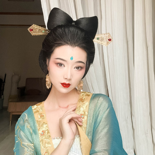 傅小菲 新款可爱猫猫头造型 唐风妩媚头饰 妲己懒人发包 - 图1