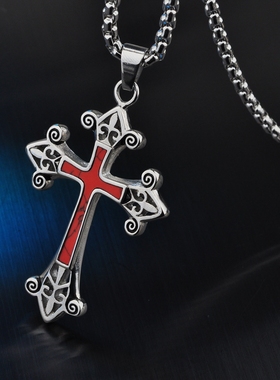 复古钛钢红色项链日韩风刻字吊坠