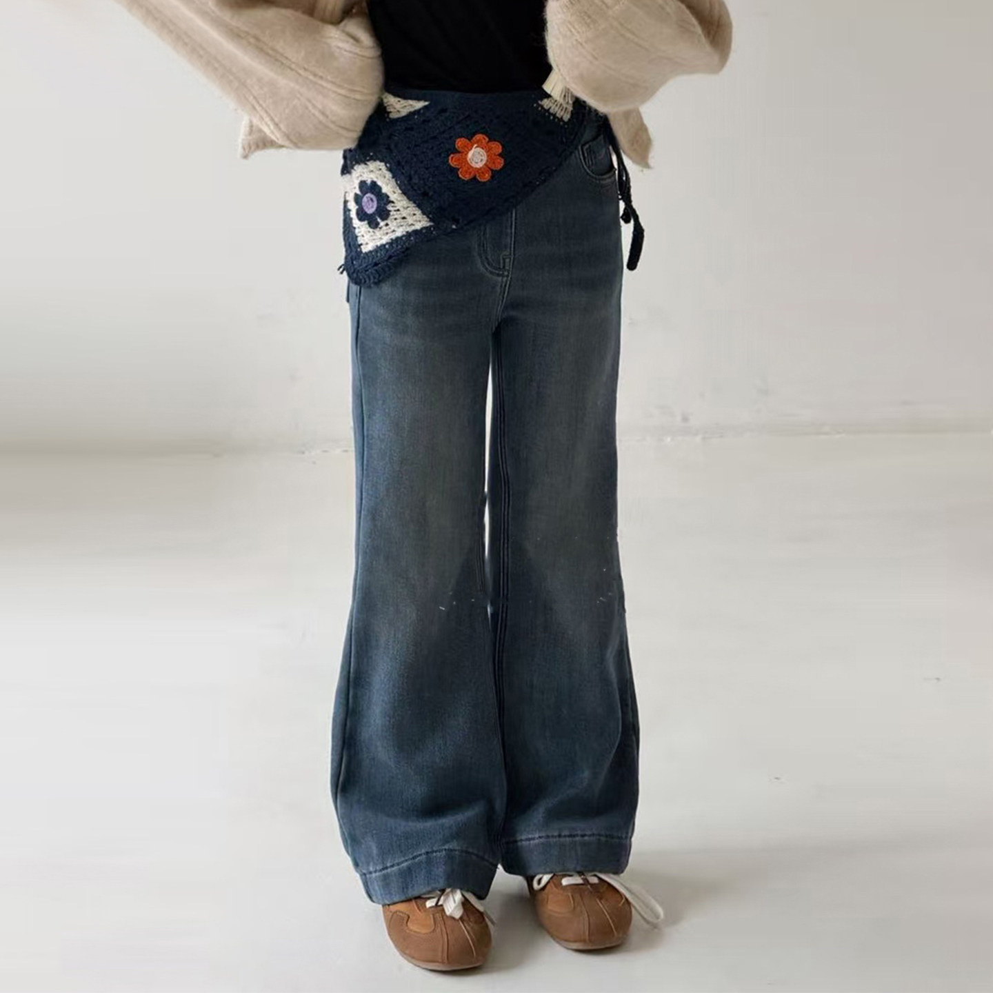 童装2025秋冬新款女童加绒屁帘牛仔裤小个子显高显瘦直筒阔腿裤潮,淘宝优惠券,粉丝福利购,淘宝优惠卷