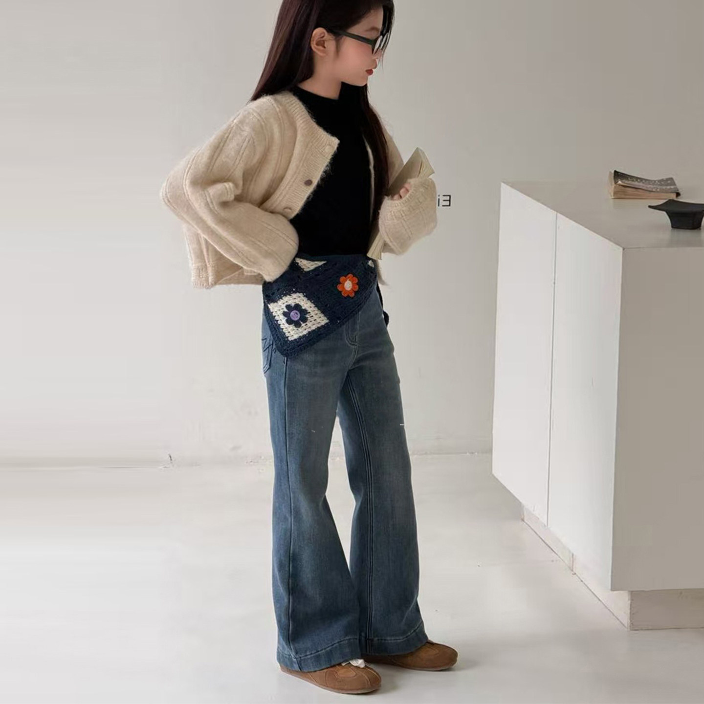 童装2025秋冬新款女童加绒屁帘牛仔裤小个子显高显瘦直筒阔腿裤潮,淘宝优惠券,粉丝福利购,淘宝优惠卷