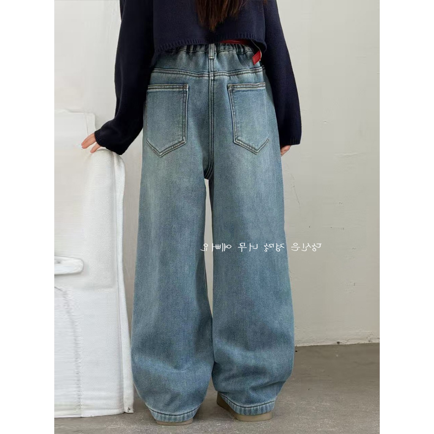 女童加绒直筒牛仔裤时髦秋冬儿童洋气阔腿女孩休闲裤百搭宽松时尚 - 图2