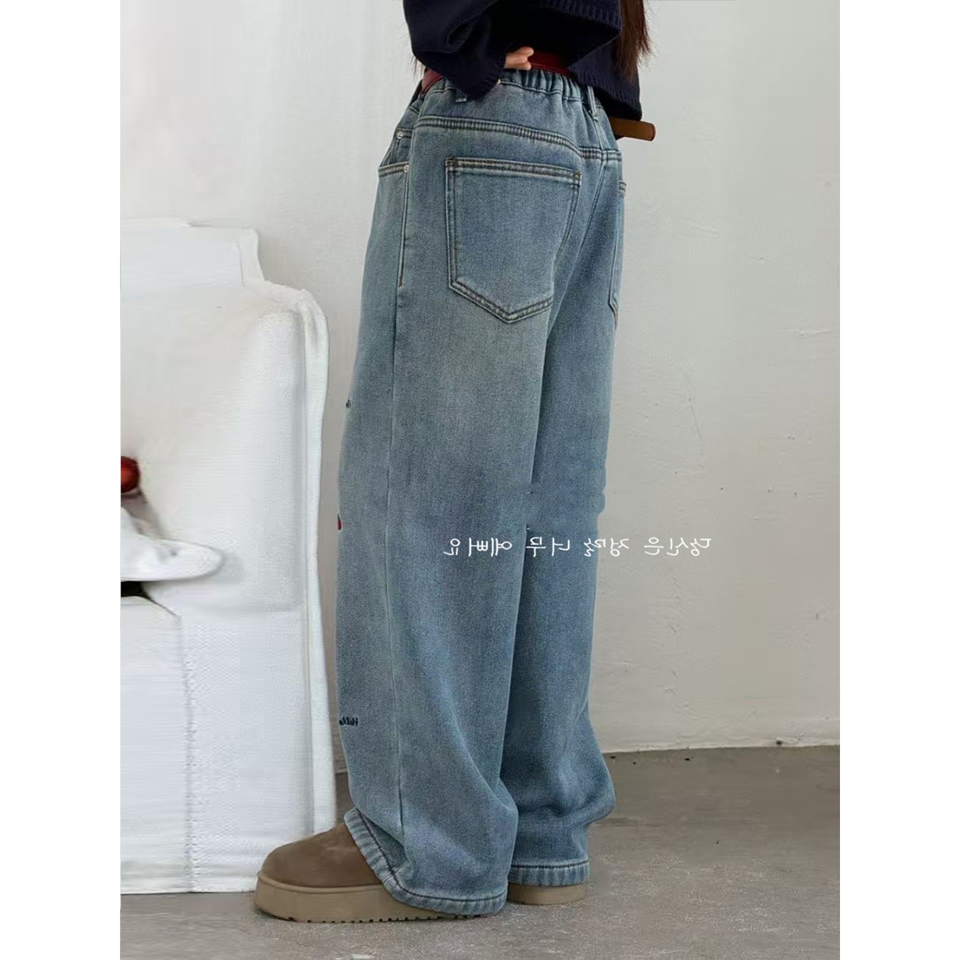 女童加绒直筒牛仔裤时髦秋冬儿童洋气阔腿女孩休闲裤百搭宽松时尚 - 图3