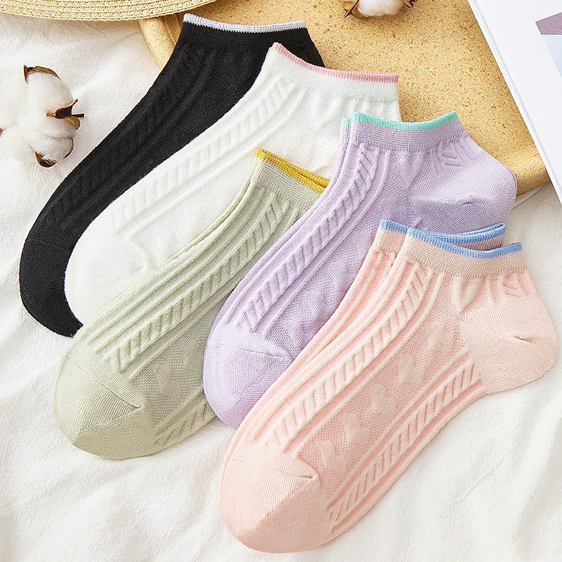 女士纯棉透气网眼浪莎女短袜 浪莎启元船袜