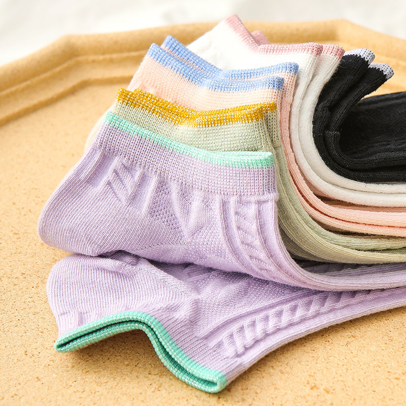 女士纯棉透气网眼浪莎女短袜 浪莎启元船袜