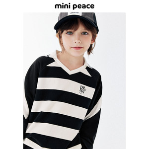 minipeace太平鸟童装男童卫衣儿童上衣黑白条纹时尚运动潮春季新