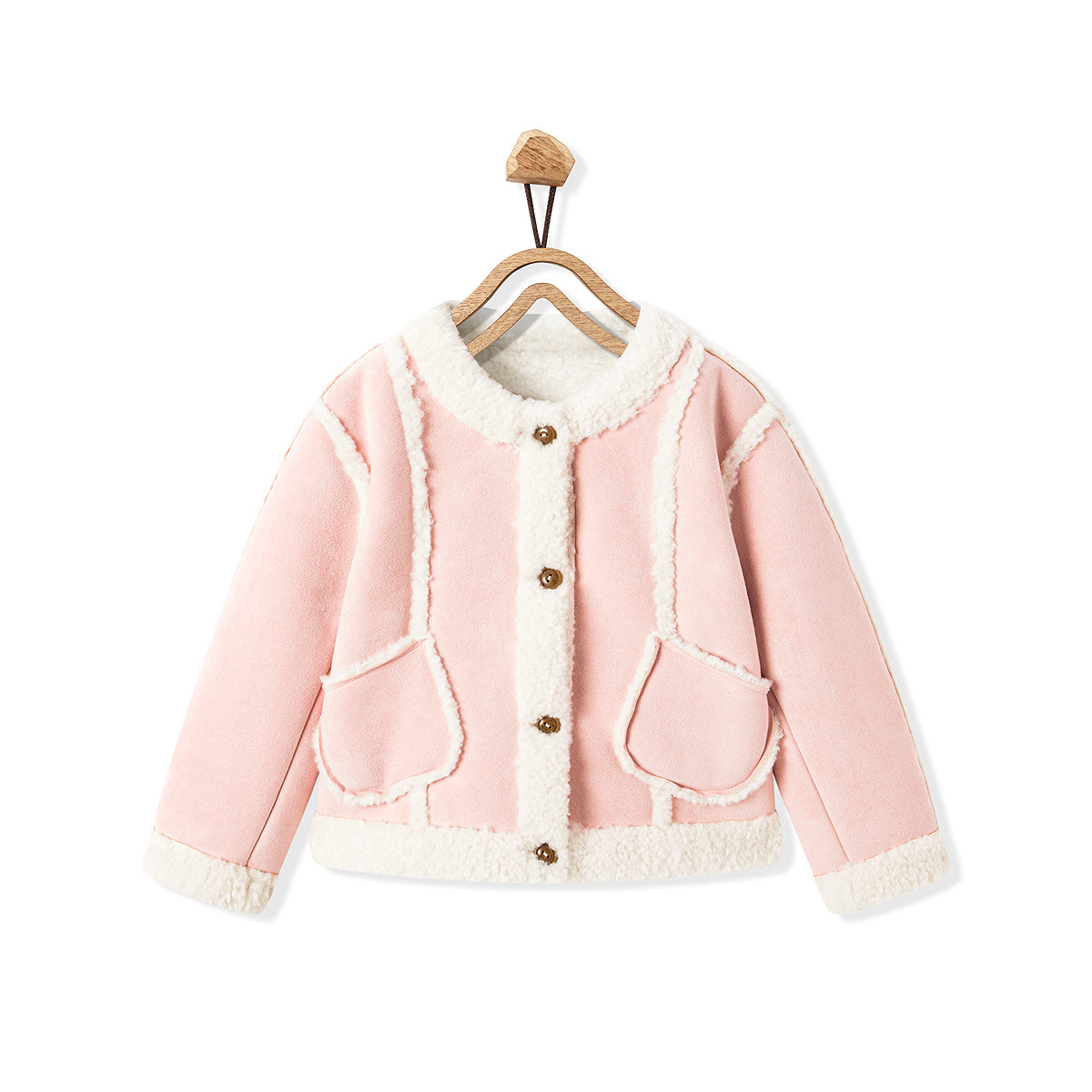 MINIPEACE太平鸟童装女童麂皮绒外套儿童夹克小香风拼接冬装洋气