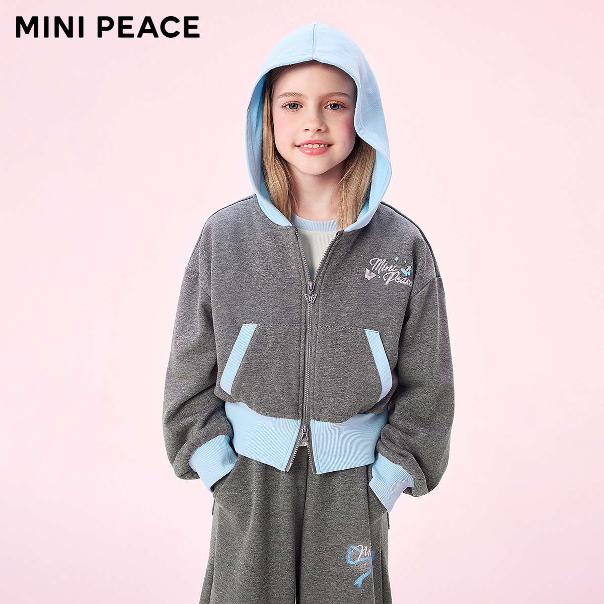 MINIPEACE太平鸟童装女童短款针织外套儿童开襟卫衣甜酷上衣秋装