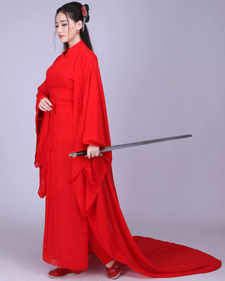 新款仙女装红色古装cosplay女装女汉服古筝演出服武侠服影楼服装_虎窝淘
