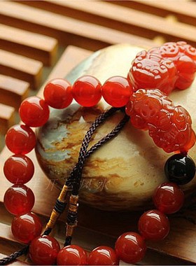 天然红玛瑙貔貅手串项链吊坠