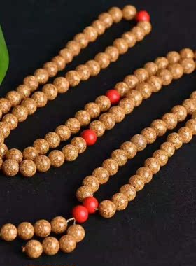 精美百搭金箔108粒佛珠手链 108颗金箔手链配红朱砂手链 男女