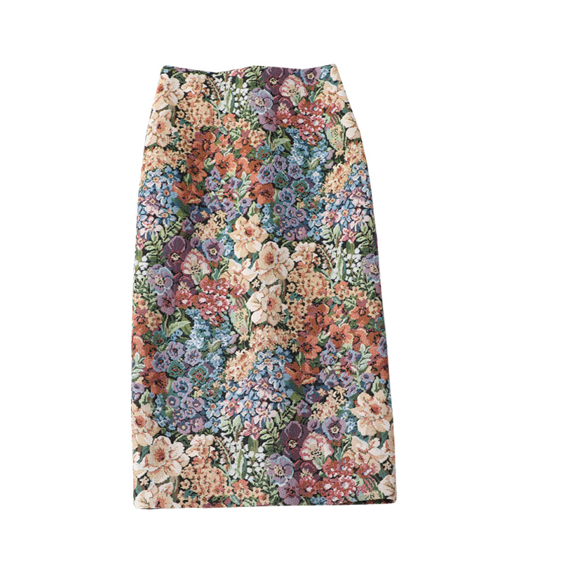 油画2023春夏新款复古花色半身裙 木子格格半身裙