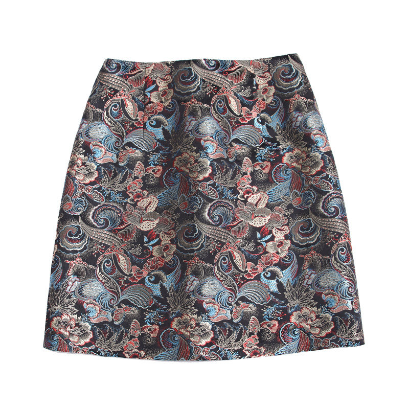 2023夏季新款绣花锦缎高腰半身裙 木子格格半身裙