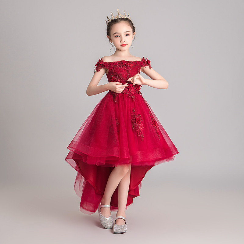 公主裙女童生日走秀洋气小女孩花童婚纱主持人儿童钢琴演出服红色,淘宝优惠券,粉丝福利购,淘宝优惠卷