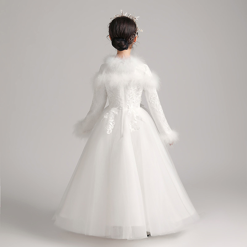 女童加绒加厚礼服冬天公主裙白色女孩花童婚纱儿童钢琴演出服冬季,淘宝优惠券,粉丝福利购,淘宝优惠卷