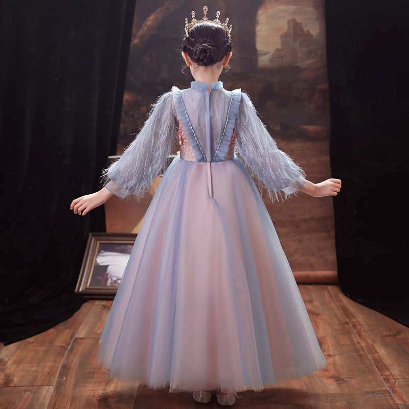 儿童礼服公主裙女童生日高端长袖小花童婚纱主持人钢琴演出服秋冬,淘宝优惠券,粉丝福利购,淘宝优惠卷