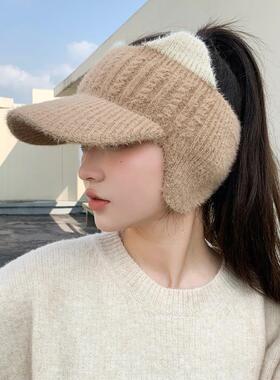 冬季可扎头发帽子可以适合扎高马尾扎头发戴的帽子冬漏顶帽子女款
