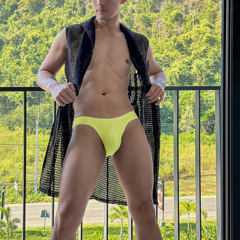 男士性感高叉三内角裤马卡龙纯色低腰激凸螺纹棉运动内裤健身提臀 - 图2