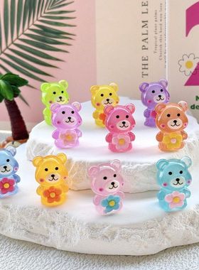 夜光立体抱花小熊 盲盒diy饰品配饰桌面摆件文创礼品树脂配件批发