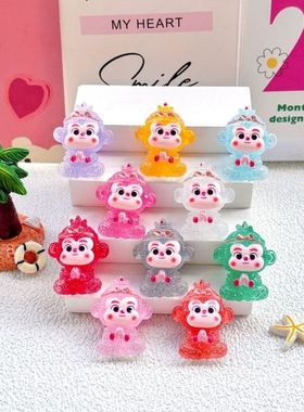 卡通创意可爱夜光小猴 diy奶油胶头饰发卡制饰品文创礼品树脂配件