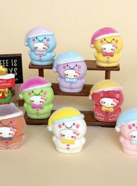 植绒帽子雪人KT 盲袋萌粒diy饰品挂件钥匙扣公仔桌面摆件树脂配件