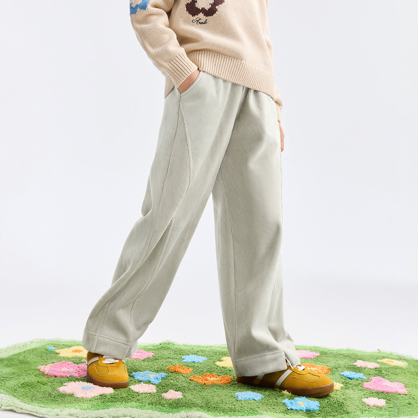 安奈儿女童装灯芯绒加绒保暖阔腿裤2025冬新款运动宽松直筒裤子潮,淘宝优惠券,粉丝福利购,淘宝优惠卷