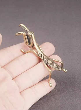 纯黄铜仿真螳螂桌面小摆件昆虫动物铜雕装饰工艺品茶道茶宠手把件